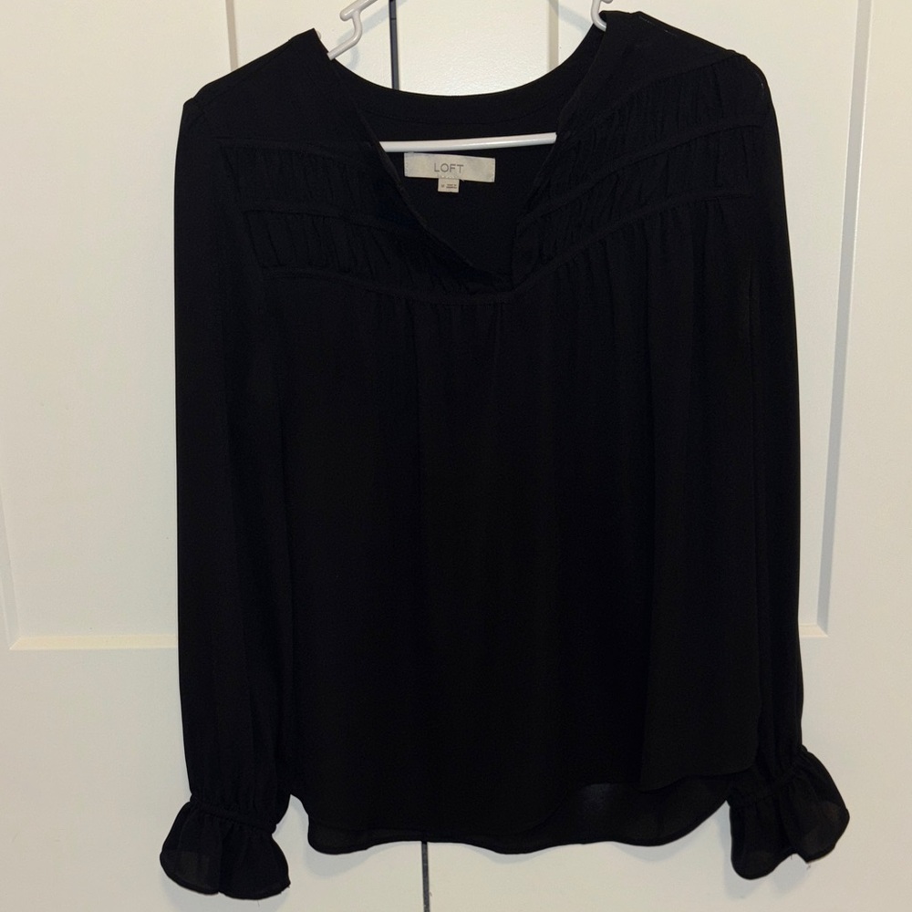 LOFT Black Ruffle Sleeve Blouse